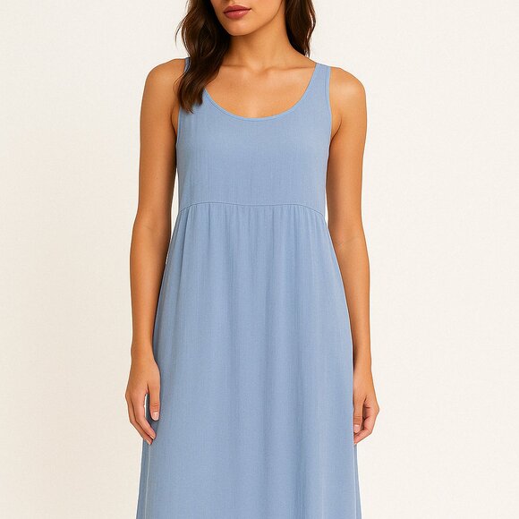 Vince Camuto (NWT) Women's Maxi Dress Blue Sleeveless Sheer Overlay Boho PXS - Picture 1 of 4